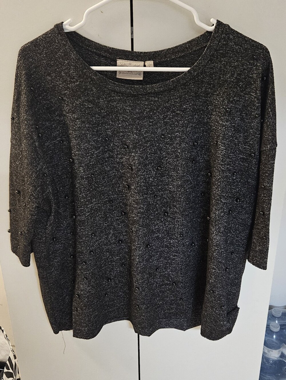 Dantelle Charcoal Gray Bead-Embellished Scoop Neck Sweater